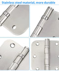 Stainless steel door hinges, 3.5x3.5 in, ball-bearing, commercial grade, heavy duty, 5/8 in radius corners, 3-pack.
