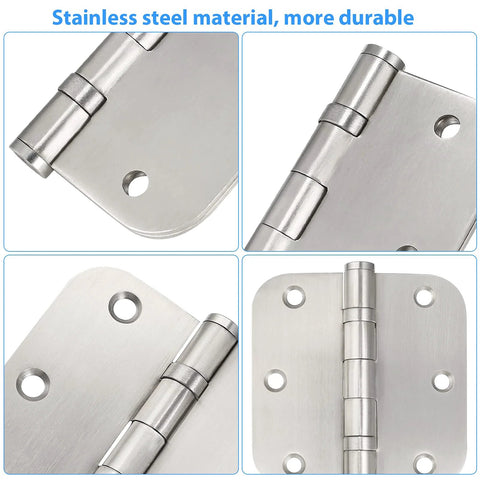 Stainless steel door hinges, 3.5x3.5 in, ball-bearing, commercial grade, heavy duty, 5/8 in radius corners, 3-pack.