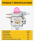 Carburetor Replacement For 25cc Weed Eater Trimmer Fits WS2200 WS210 WC2200 WC210 CMXGTAMD25CC CMXGTAMD25SC front view