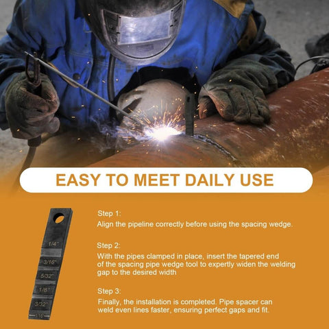Welder using Three Quarters Inch By Four Inch Pipe Spacer Wedge Step Gauge For Welding Alignment Pro Grade Dual Wedge Tool