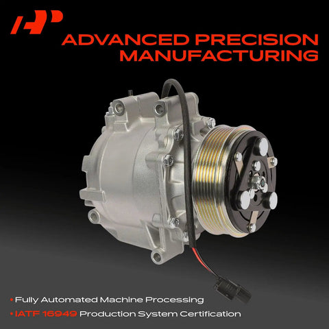 Heavy Duty Air Conditioning Compressor With Clutch Oil Prefilled Trse09 6 Groove Pulley side view on a black background