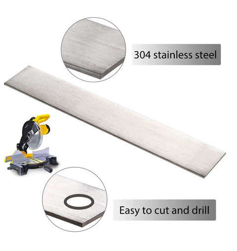 304 Stainless Steel Flat Bar 12 Inch By 2 Inch By 0.12 Inch HYGMPDAS for DIY projects, showing texture and cutting ease.