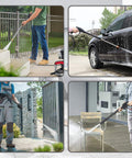 Pressure Washer Gun Kit With 26 Inch Hose, 16 Inch Extension Wand, Five Nozzle Tips, M22 15mm And M22 14mm Fittings, Handles Up To 4000 PSI Cold Water Machines, Durable Rubber Hose For Driveways, Siding, Decks And More in use on outdoor surfaces and car cleaning.