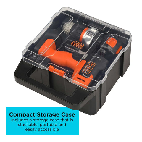 Matrix 20V Max Drill Kit With Storage Case, Cordless Drill And Driver, visible inside a compact and durable case