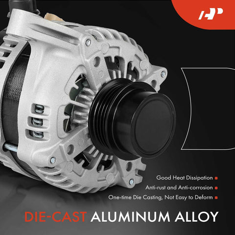 Alternator Replacement For Ford Mustang 2015 To 2023 2.3L EcoBoost RWD 12V 200A With Four Groove Decoupler Pulley Clockwise Rotation Fits Mustangs With Heated Driver Seat, die-cast aluminum alloy