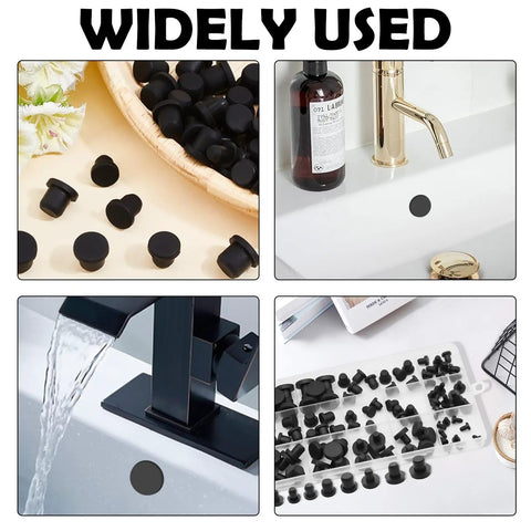 90 Piece Silicone Rubber Hole Plugs Kit With Vacuum Caps In 9 Sizes Flexible Sealing Stoppers Perfect For Powder Coating Bottles Bathtub Pipes And DIY Projects Multi-Purpose Black Stuff, black silicone plugs in tray