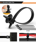 5pcs reusable cable ties set shown with close-ups of tie mechanism, black 6.9 inch ties for organizing cables securely