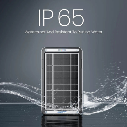 12V Solar Car Battery Charger With MPPT Controller 15W Trickle Maintainer shown with water splash, highlighting IP65 waterproof rating