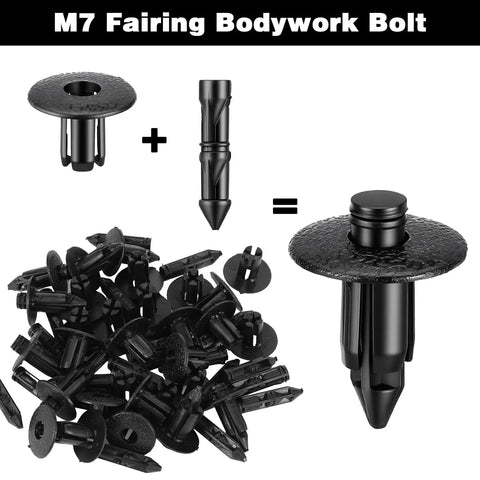 120 Piece Plastic Push Pin Clips Set For UTV ATV Motorcycle M6 M7 M8 Fasteners showcasing M7 fairing bodywork bolt