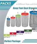 Mesh Stuff Sack Set Of 5 Ultralight Drawstring Gear Pouches For Backpacking, Camping, And Travel, Lightweight Nylon Mesh Bags