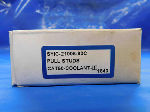 Heavy Duty Cat50 Coolant Through Retention Knob And Pull Stud Kit Featuring Mas3 Interface box labeled SYIC-21005-90C Pull Studs.