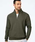 Mens Quarter Zip Fleece Pullover Mock Neck Sweatshirt Regular Fit Long Sleeve Outdoor Knit Top in Moss Green Cozy Warmth