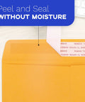 Open End Manila Envelopes 7.5 By 10.5 Inches Yellow 100 Pack With Peel And Seal Closure showing adhesive strip for easy mailing