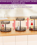 Two Tier Lazy Susan Organizer With Adjustable Heights for countertop spice rack and kitchen organization in three height settings.