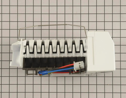 Genuine OEM Ice Maker Assembly Replacement For Refrigerators Ready To Install showing ice mold and wires