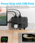 18 In 1 Power Strip With 12 AC Outlets 6 USB Ports Surge Protector 5 Ft Extension Cord 1440 Joules Wide Voltage 120 To 240V ETL Listed For Home Office Kitchen Dorm Wall Desk Charging Station on desk