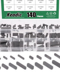 Front view of Keadic 140-piece carbon steel shaft key assortment set in a plastic case, 8–30 mm sizes