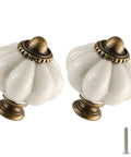 Antique White Pumpkin Ceramic Cabinet Knobs 2 Pack With Screws For Vintage Drawer Pulls Closet Cupboard Dresser Hardware