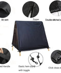 Waterproof Windproof 72 Inch A Frame Swing Cover with features like air vent, zipper, padded handle, and elastic hem for all-weather protection.