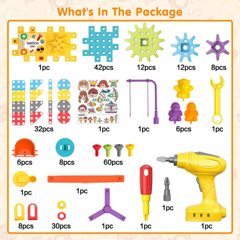 Epic 234 Piece Gear Building Blocks Set With Electric Drill For Kids 3 And Up A Real Hands On STEM Toy That Sparks Creative Play With Real Gears Motor And Patches A Totally Awesome Gift Idea