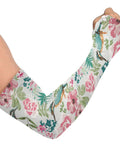 Cooling Garden Arm Sleeves With Thumb Hole, Sun Protection, Breathable Nylon, Floral Pink Hummingbird Design For Yard Work And Gardening