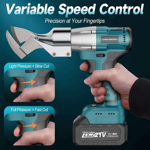 Cordless Sheet Metal Cutter With Dual 4Ah Batteries Brushless Electric Metal Cutting Scissors Tool 360 Degree Rotating Head Variable Speed