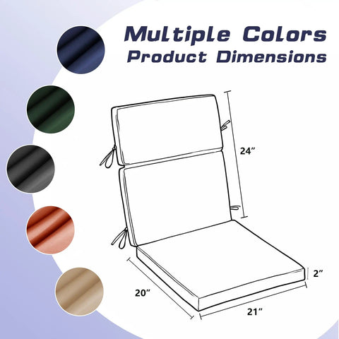 Diagram showing dimensions of Outdoor High Back Patio Chair Cushions Set, Waterproof And Fade Resistant, Navy Blue option.