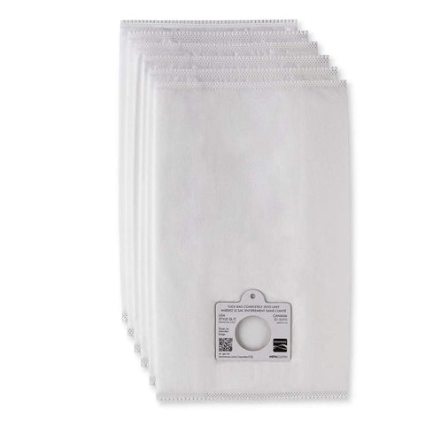 Type Q And C Vacuum Bags For Canister Vacuums With HEPA Filtration Six Pack displayed in a vertical row, showcasing their design.
