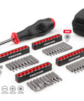 1/4 Inch Drive Bit Driver And 37-Piece Bit Set In Durable Case With Phillips, Slotted, Square, Hex, Fractional, And Metric, And Torx Bits For Quick Home DIY, Furniture Assembly, And Electronics Repairs displayed with case