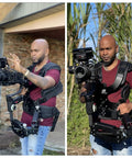 Person using Thanos Pro Gimbal Vest Stabilizer System With Adapter Arm for filming, shown stabilizing camera outdoors.