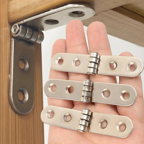 Hand holding Six Piece Folding Door Hinges Set With Rust Resistant Finish Heavy Duty And Easy Install For Furniture And Decor Bulletproof Build Iron Construction 7.8 By 1.7 Cm Great For Cabinets Doors And DIY Projects