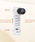 Oxygen Flow Meter 0 To 5 LPM Acrylic Flowmeter For Oxygen And Air Gas With 8 mm Hose Barbs displaying flow markings and adjustment knob.
