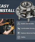 Front And Rear Wheel Bearing Hub Assembly 5 Lug Direct Fit Replacement For 2010 2017 Buick Lacrosse Regal Cadillac XTS Malibu Impala With Encoder ABS 3 Bolt Triangular Flange 513288 displayed with installation process diagram