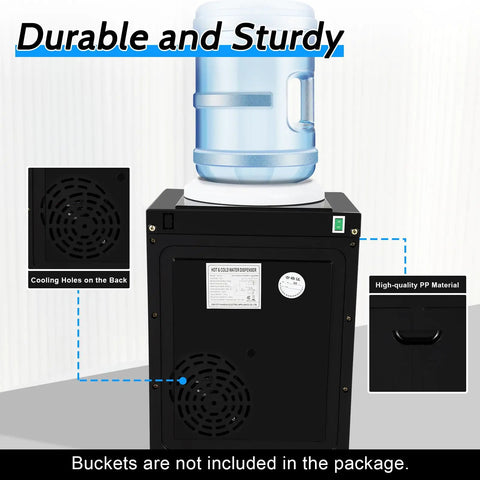 Back view of Three Temperature Countertop Water Dispenser with hot cold and warm settings for 1.2 to 5 gallon bottles, showing cooling holes.