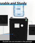 Back view of Countertop Water Dispenser With Hot Cold Warm Settings, black casing, cooling vents, and label details shown.