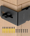 Top Shelf 90 Degree Door Hasp Latch With Padlock Slot Forged From Rust Proof 304 Stainless Steel For Backyard Gate Security and Tough As Nails Outdoor Hardware That Holds Up Great on wooden cabinet.