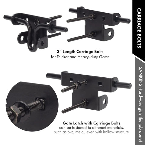 Slide Bolt Gate Latch With Padlock Hole, Heavy Duty Sliding Door Lock For Wooden Fence, Barn Door, Black, carriage bolts detail