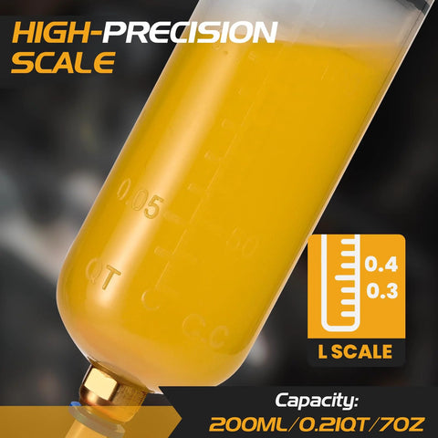 SOWKIPE 200CC automotive fluid extractor pump; orange translucent plastic reservoir with measurement scale