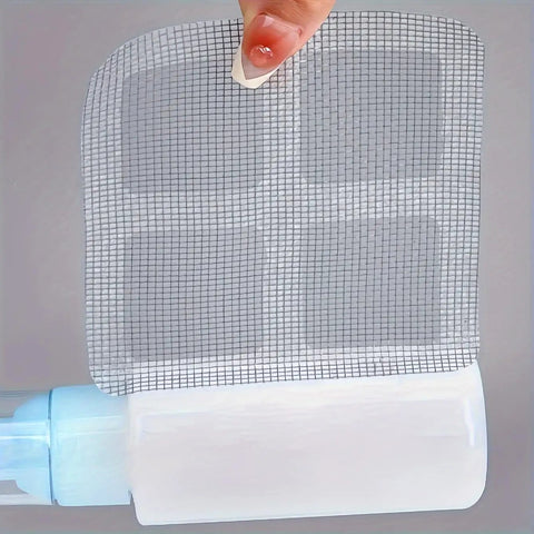 20 Pack Disposable Shower And Kitchen Drain Hair Catchers Keep Your Pipes Snatched With Dope Anti Clog Mesh Guards, showing a mesh strip in hand.