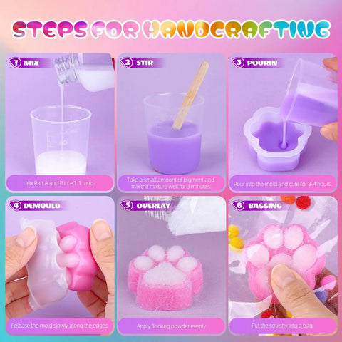 Ultimate DIY Squishy Kit With 6 Molds And 18Oz Bubble Free Liquid Silicone Quick 2 To 3 Hour Cure With No Fuss Step By Step Guide steps