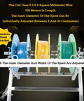 Multi Tray Cable Spool Organizer with five rotating turntable reels on adjustable stainless steel bracket.