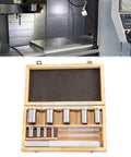 Pro Grade Keyway Broach Set For Lathe 18 Pcs HSS With Wooden Case shown open on industrial machinery background.