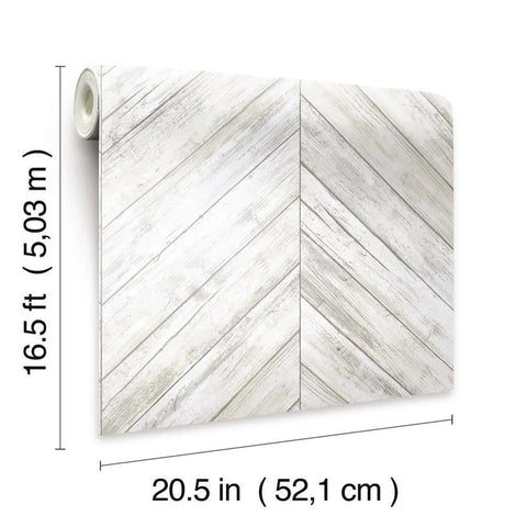 White And Tan Herringbone Wood Look Peel And Stick Wallpaper For Renters And Homeowners, Removable Vinyl, 20.5 Inch Wide By 16.5 Feet Long