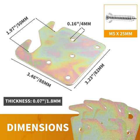Top Shelf Galvanized Bed Rail Hook Plates And Tight Fitting Brackets For Hardcore Daily Grind Solid Bed Frame Mounting Hardware with dimensions shown.