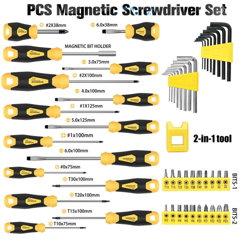Magnetic Screwdriver Set 51 Pieces With Case And Extra Strong Magnets S2 Alloy Bits Includes Slotted Phillips Hex Torx