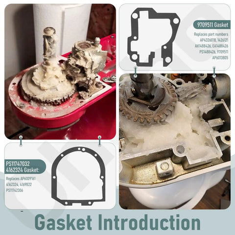 Close-up of kitchen stand mixer with 4 oz food-grade grease for stand mixers universal fit and gaskets shown in detail.