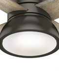 Close-up of LED light on Viola Brushed Nickel Ceiling Fan With Led Light Kit And Pull Chain 52 Inch Quiet Dope Airflow Multi Speed Reversible Motor Modern Classic Fan For Living Room And Bedroom, showing brushed finish and wooden blades.