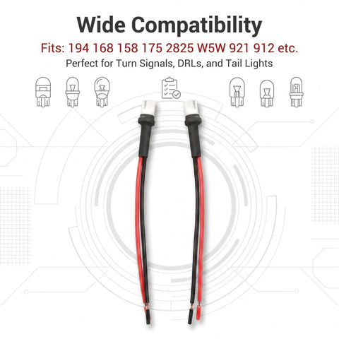Rugged T10 Male Socket Connector Pair With Pre Wired Extension Plug Adapter for Turn Signal Brake Tail Light, black connectors with wires