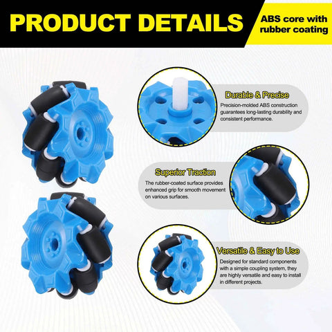 Mecanum Wheel Set With Hex Pins And Screws 52mm Omnidirectional ABS Rubber Wheels For DIY Robot Cars And Maker Projects