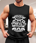 Straight Up Soft Mens Cotton Tank Top Sleeveless Muscle Shirt For Intense Gym Sessions Summer Breathable Undershirt With Reliable Sun Protection Chill Workout Tee, black design with mechanic-themed graphic.